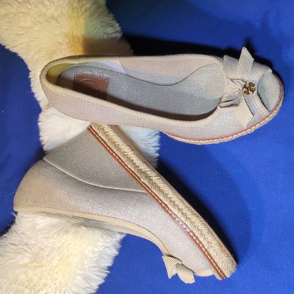 Tory Burch Jackie Espadrille Wedge Bow Peep-Toe Flats NOW ONLY $95 - Picture 8 of 9